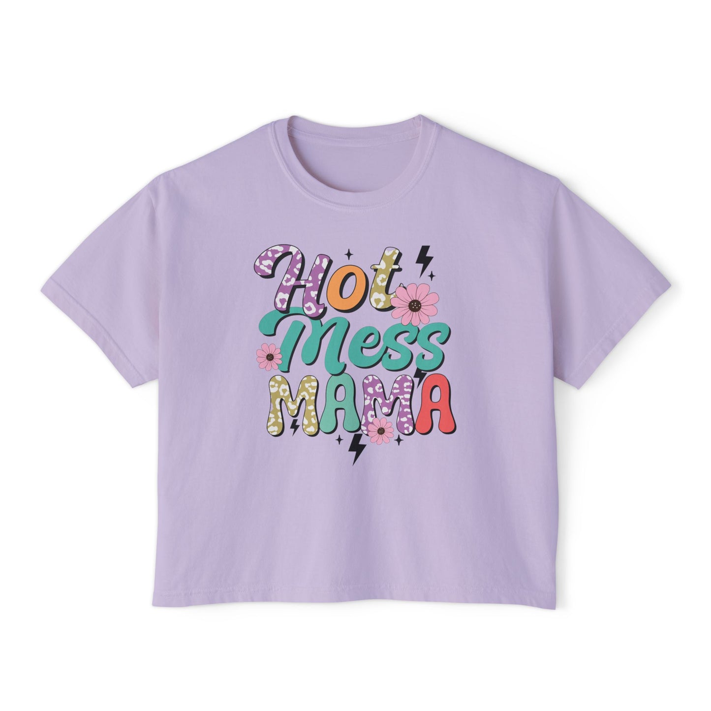 Hot Mess Mama Women's Boxy Tee, Casual Graphic Tee, Gift for Moms, Trendy Summer Top, Birthday Gift, Mother's Day T-Shirt