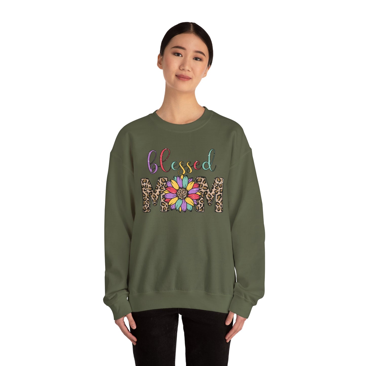 Blessed Mom Leopard Floral Crewneck Sweatshirt