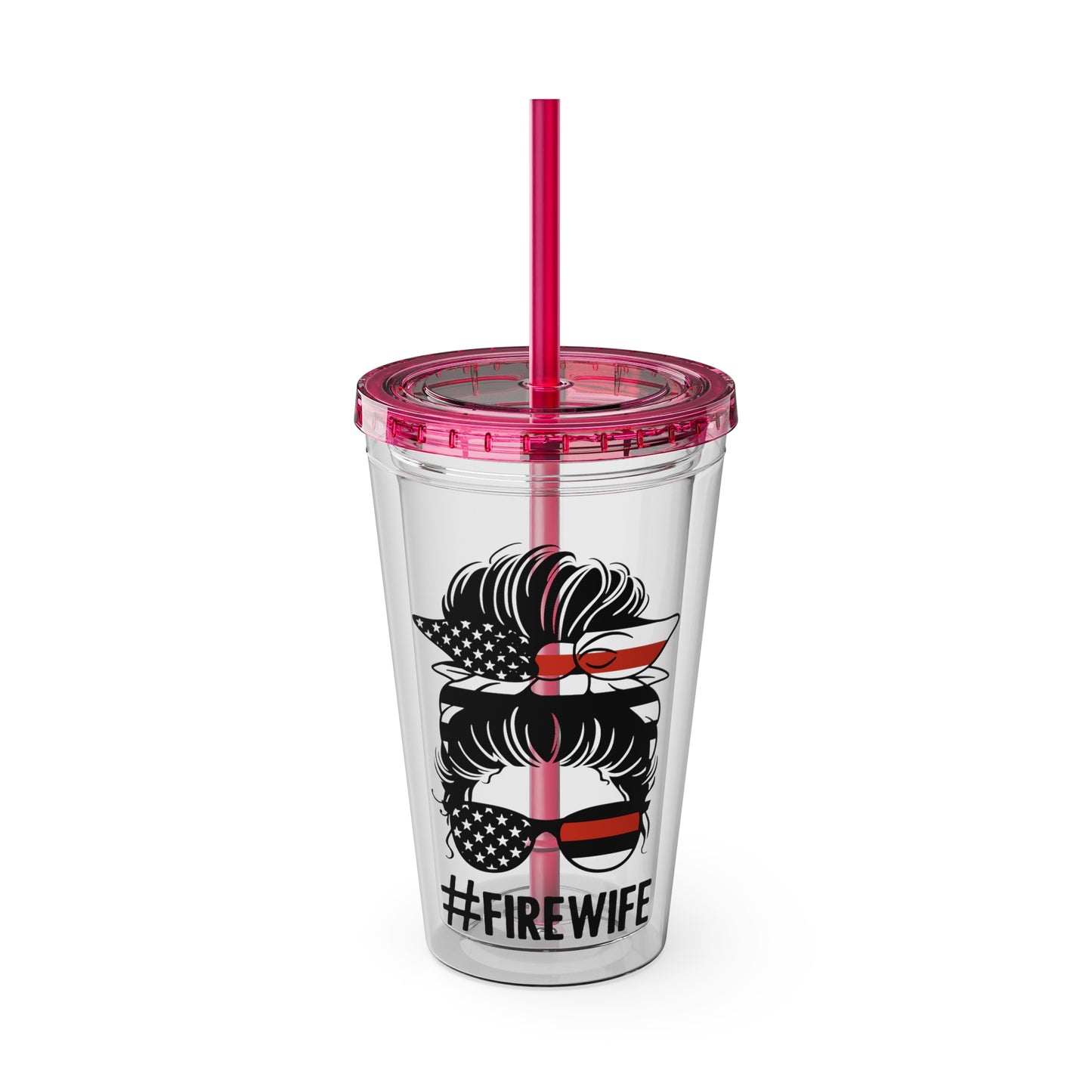 Sunsplash 16oz Tumbler with Straw - #FireWife Drinkware for Firefighters' Spouses