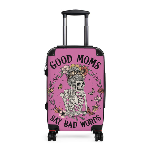 Good Moms Say Bad Words Floral Skeleton Suitcase - Travel in Style