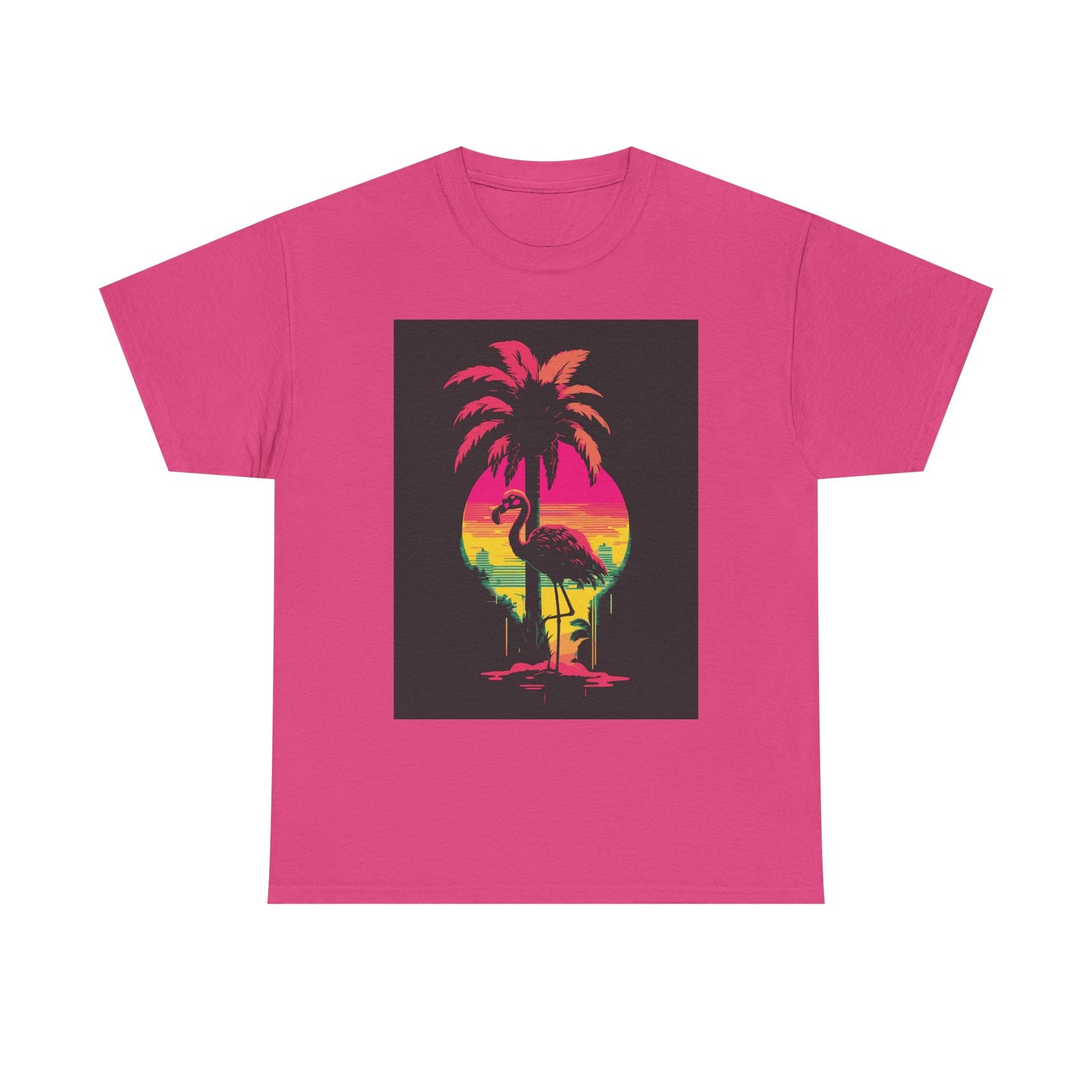 Retro Flamingo Sunset Unisex Heavy Cotton Tee