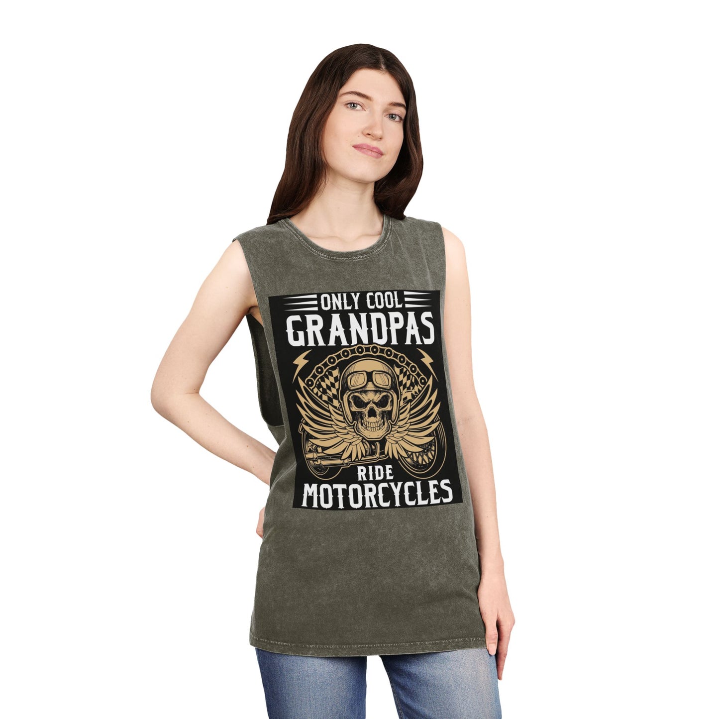 Only Cool Grandpas Ride Motorcycles Stonewash Tank Top