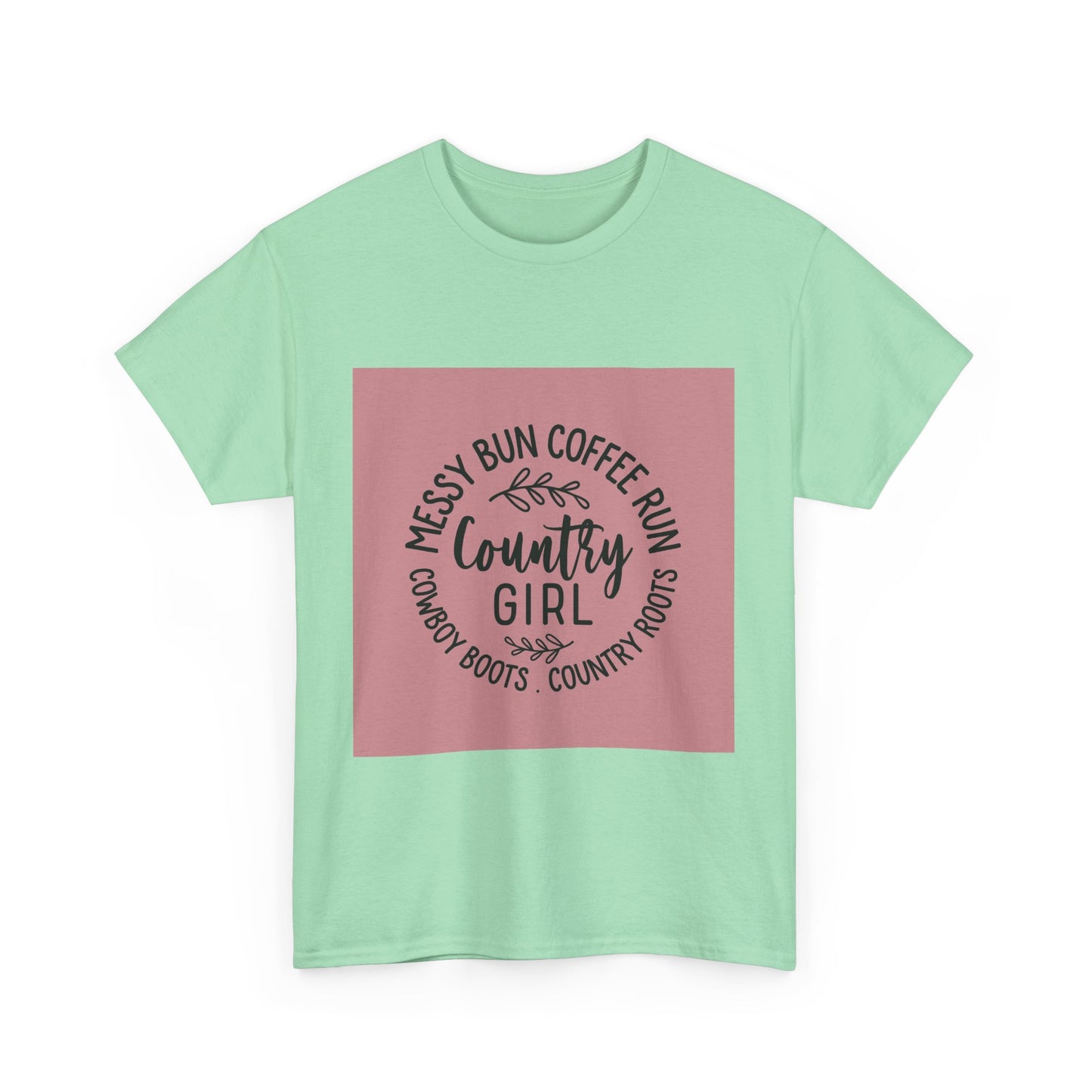 Country Girl Unisex Heavy Cotton Tee - Messy Bun Coffee Run Design