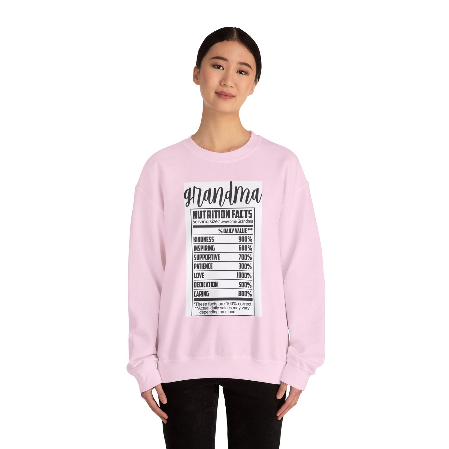 Grandma Nutrition Facts Sweatshirt - Cozy Unisex Crewneck for Family Celebrations
