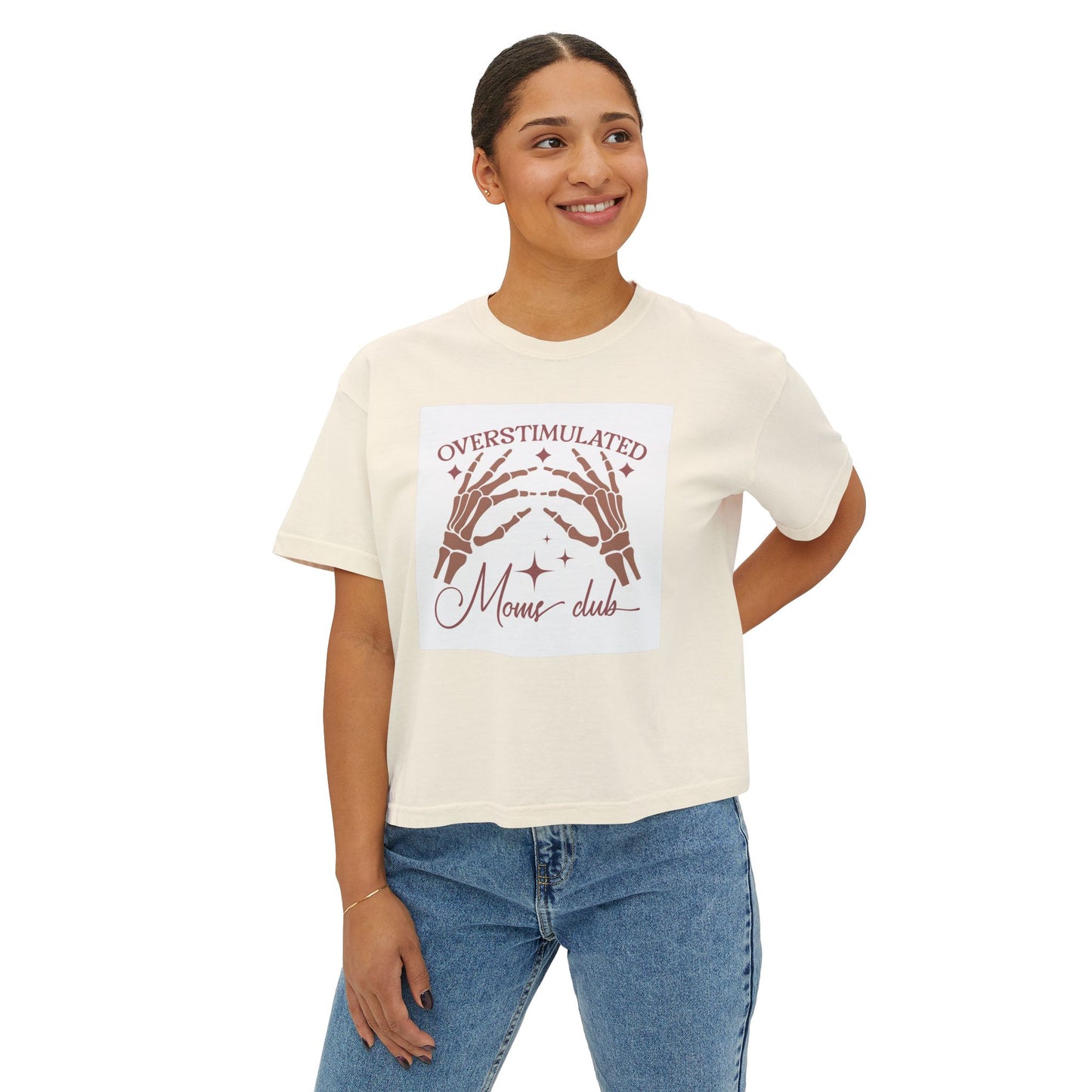 Overstimulated Mom Club Boxy Tee - Relaxed Fit Cotton Top for Moms