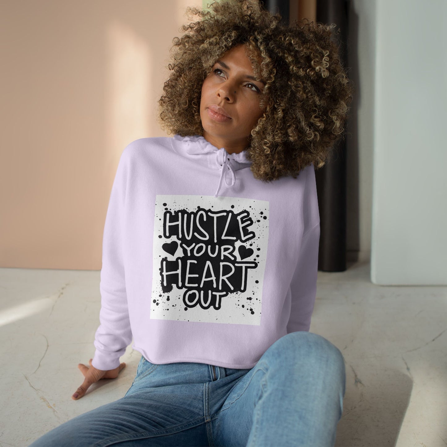 Hustle Heart Out Crop Hoodie - Motivational Fitness Apparel for Active Women