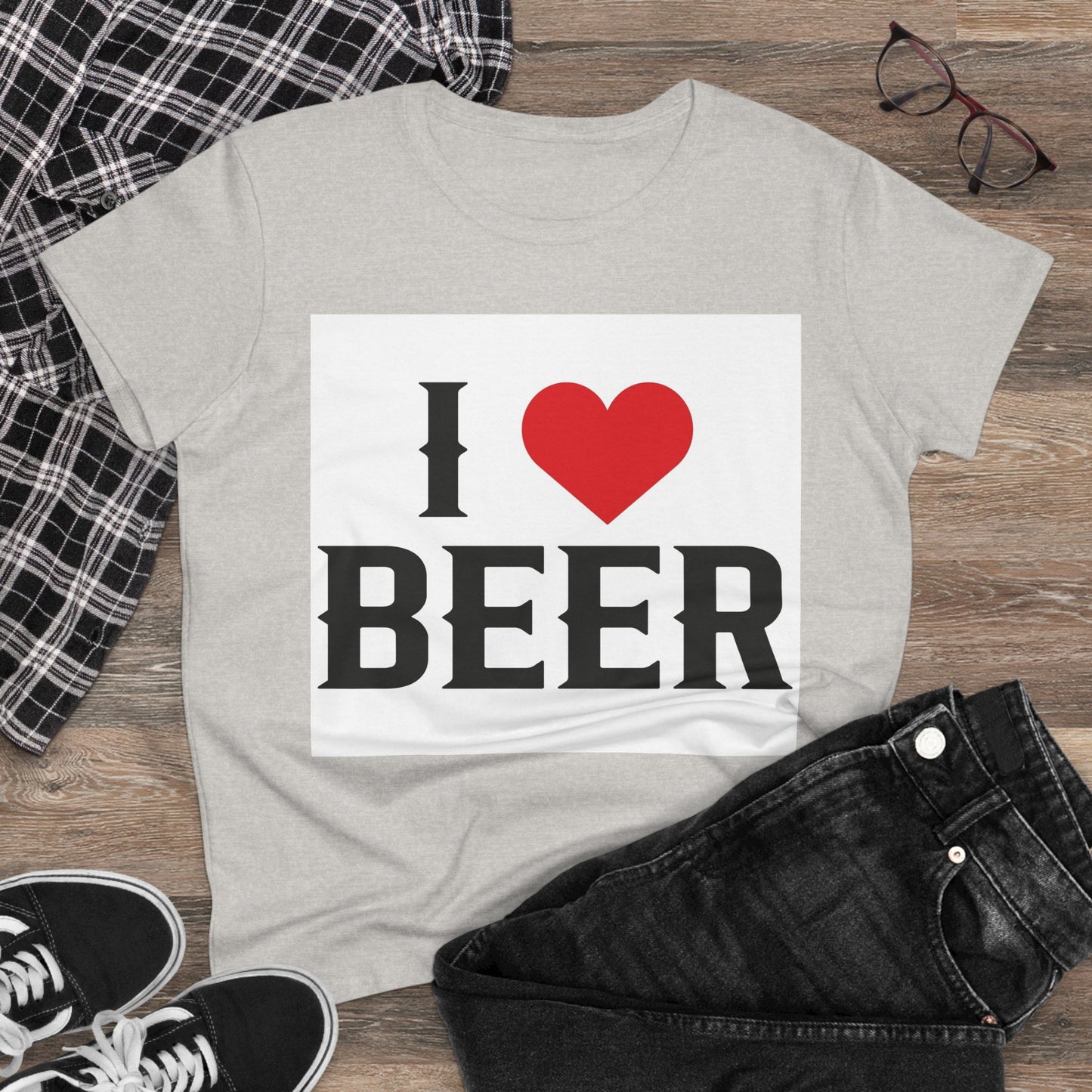 I Love Beer Women's Midweight Cotton Tee, Beer Lover Shirt, Gift for Beer Enthusiasts, Casual Everyday Wear, Fun Party Tee