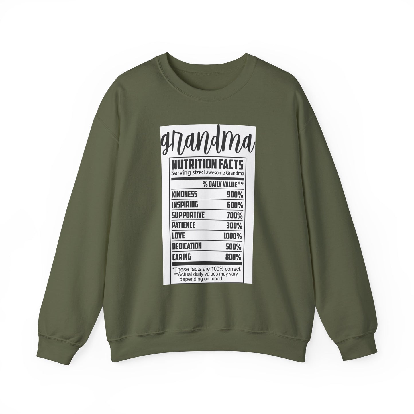 Grandma Nutrition Facts Sweatshirt - Cozy Unisex Crewneck for Family Celebrations