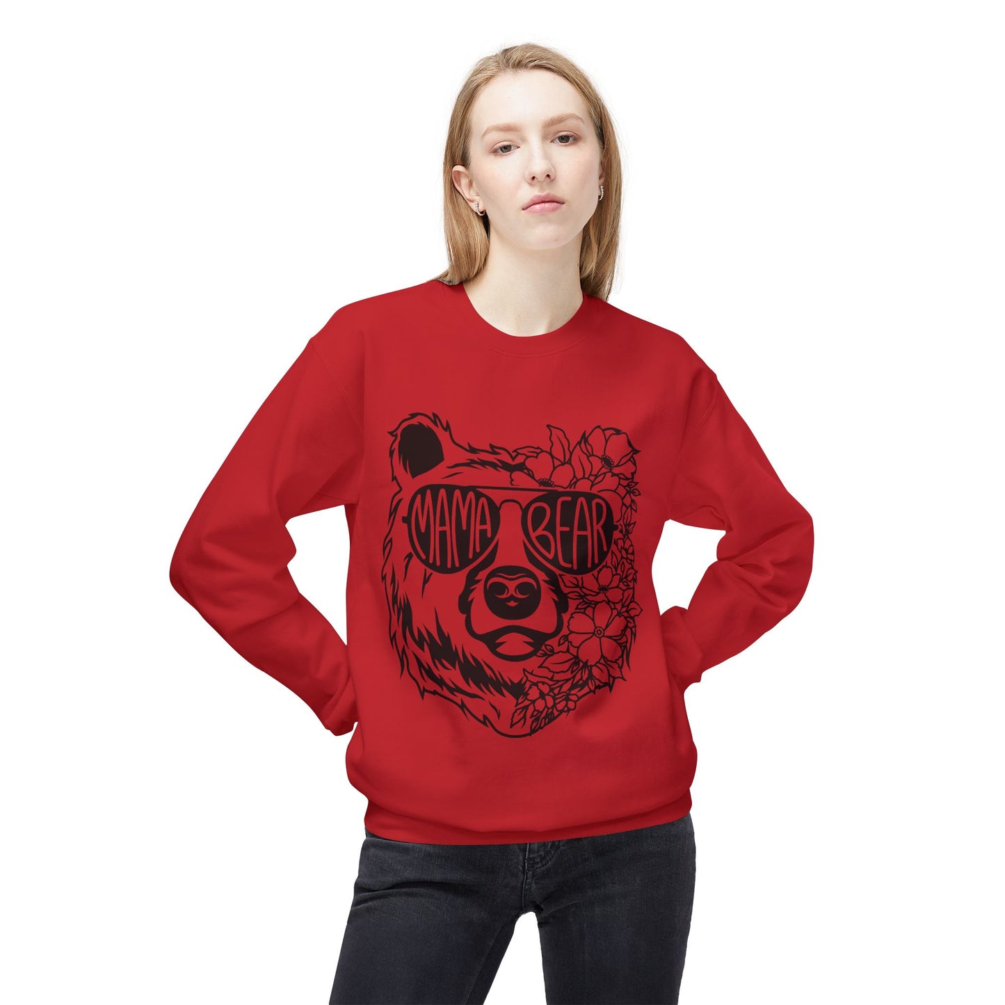 Mama Bear Floral Sunglasses Sweatshirt | Unisex Midweight Fleece Crewneck