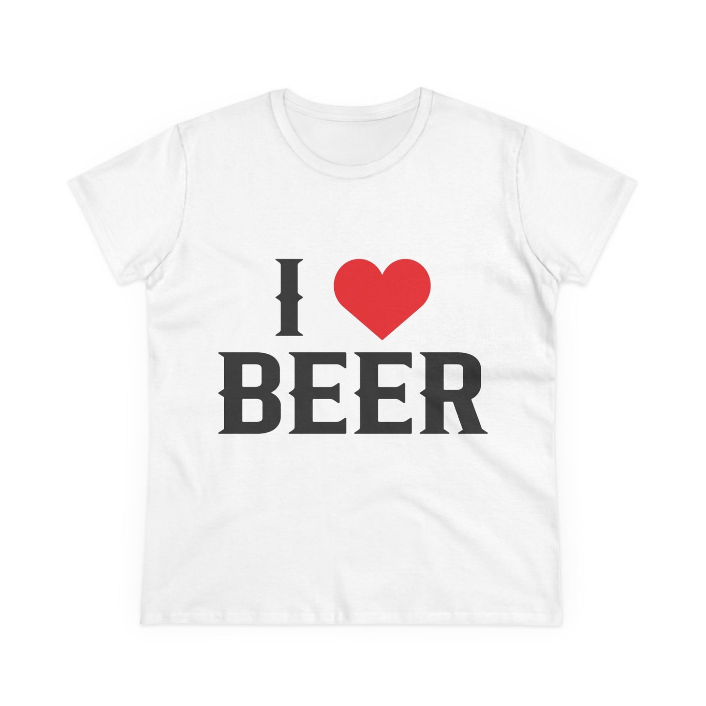 I Love Beer Women's Midweight Cotton Tee, Beer Lover Shirt, Gift for Beer Enthusiasts, Casual Everyday Wear, Fun Party Tee