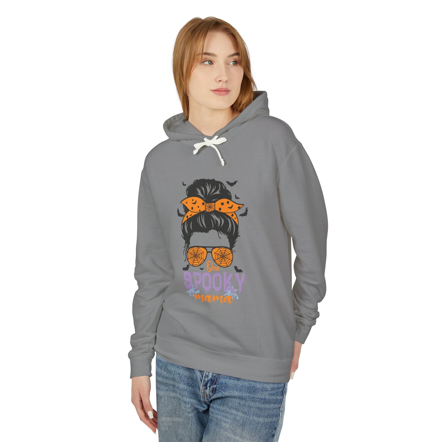 Spooky Mama Hoodie, Lightweight Sweatshirt for Halloween, Seasonal Casual Wear, Perfect Gift for Moms, Cozy Fall Fashion