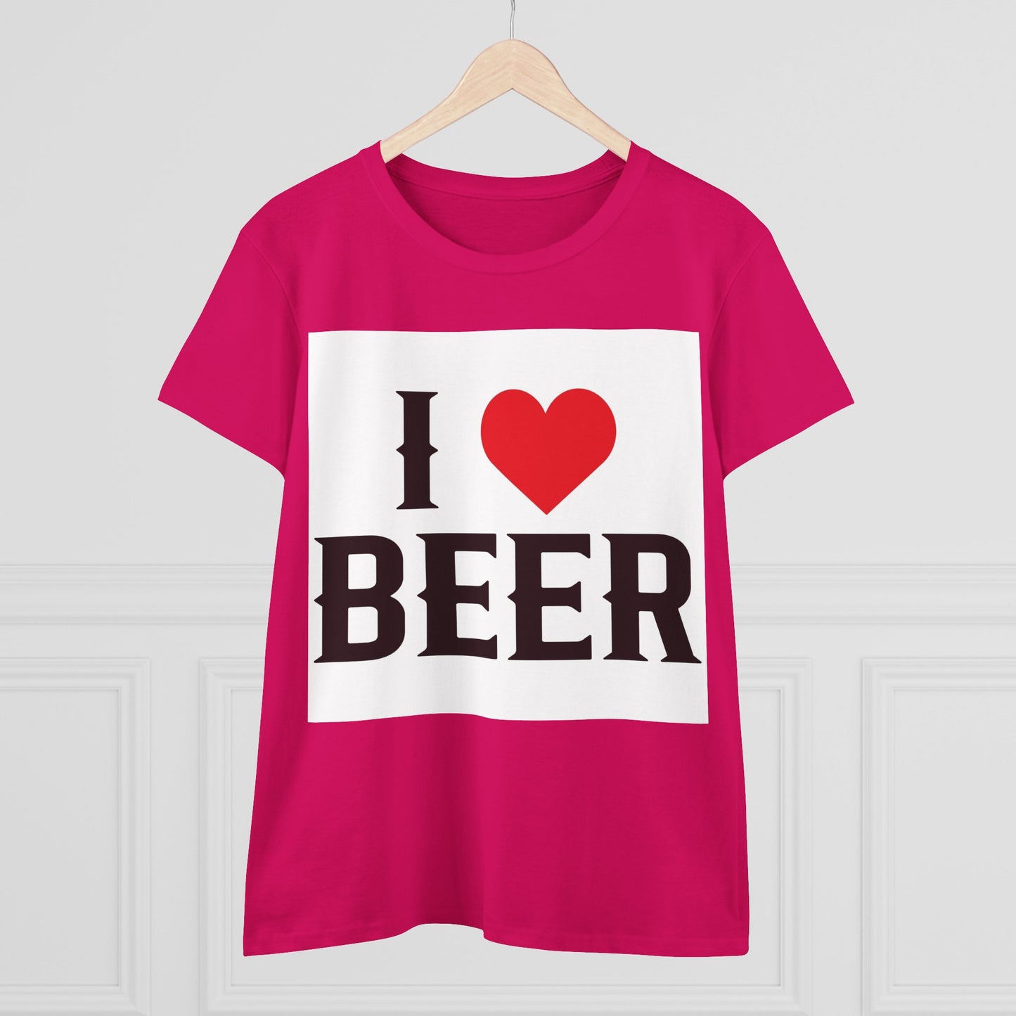 I Love Beer Women's Midweight Cotton Tee, Beer Lover Shirt, Gift for Beer Enthusiasts, Casual Everyday Wear, Fun Party Tee