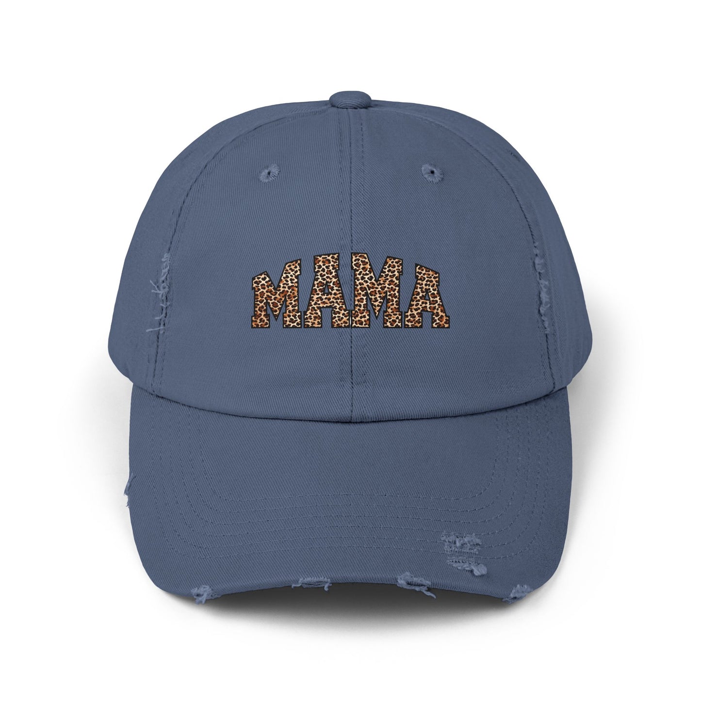 Distressed Mama Cap - Unisex Black Hat with Trendy Leopard Print