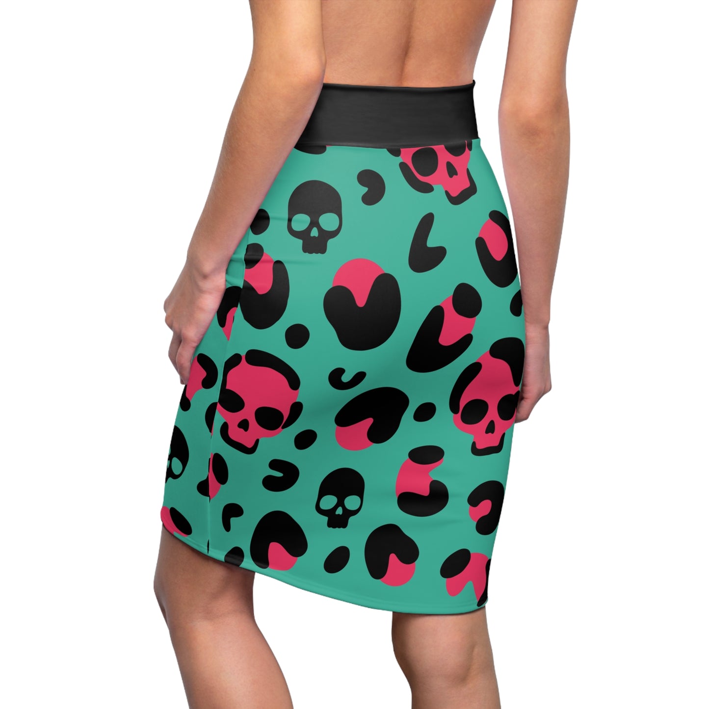 Edgy Skull Print Women's Pencil Skirt, Trendy Bodycon Skirt, Unique Fashion Statement, Halloween Outfit, Night Out Style