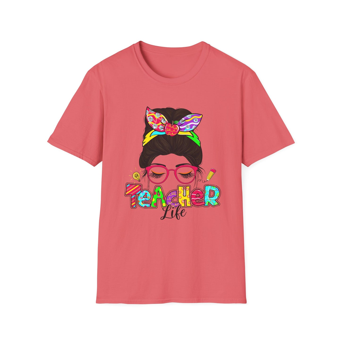 Teacher Life Unisex Softstyle T-Shirt - Fun and Colorful Design for Educators