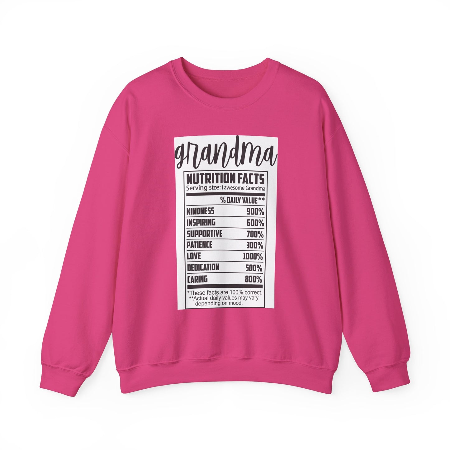 Grandma Nutrition Facts Sweatshirt - Cozy Unisex Crewneck for Family Celebrations