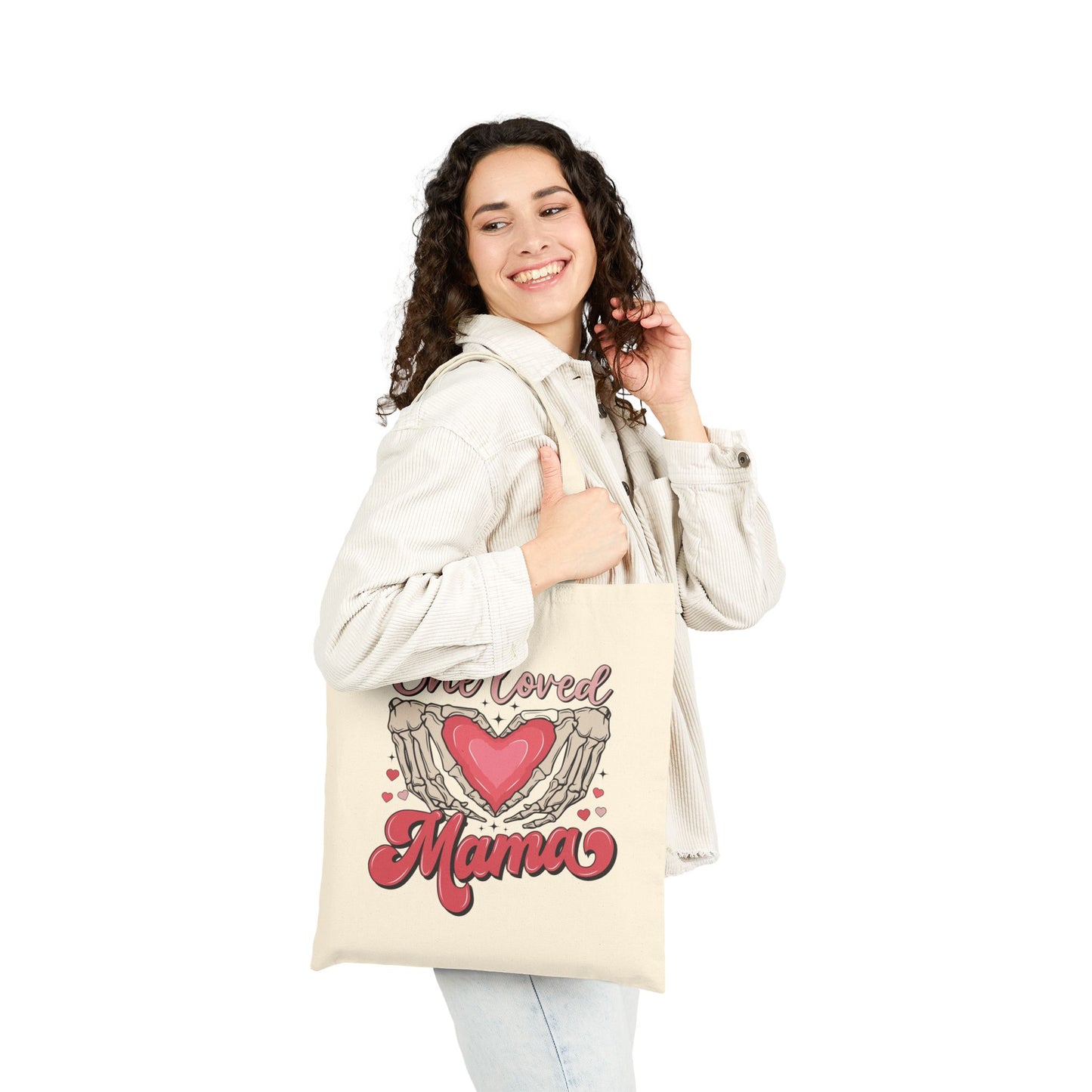 One Loved Mama Cotton Canvas Tote Bag - Heart Design, Perfect Gift for Moms