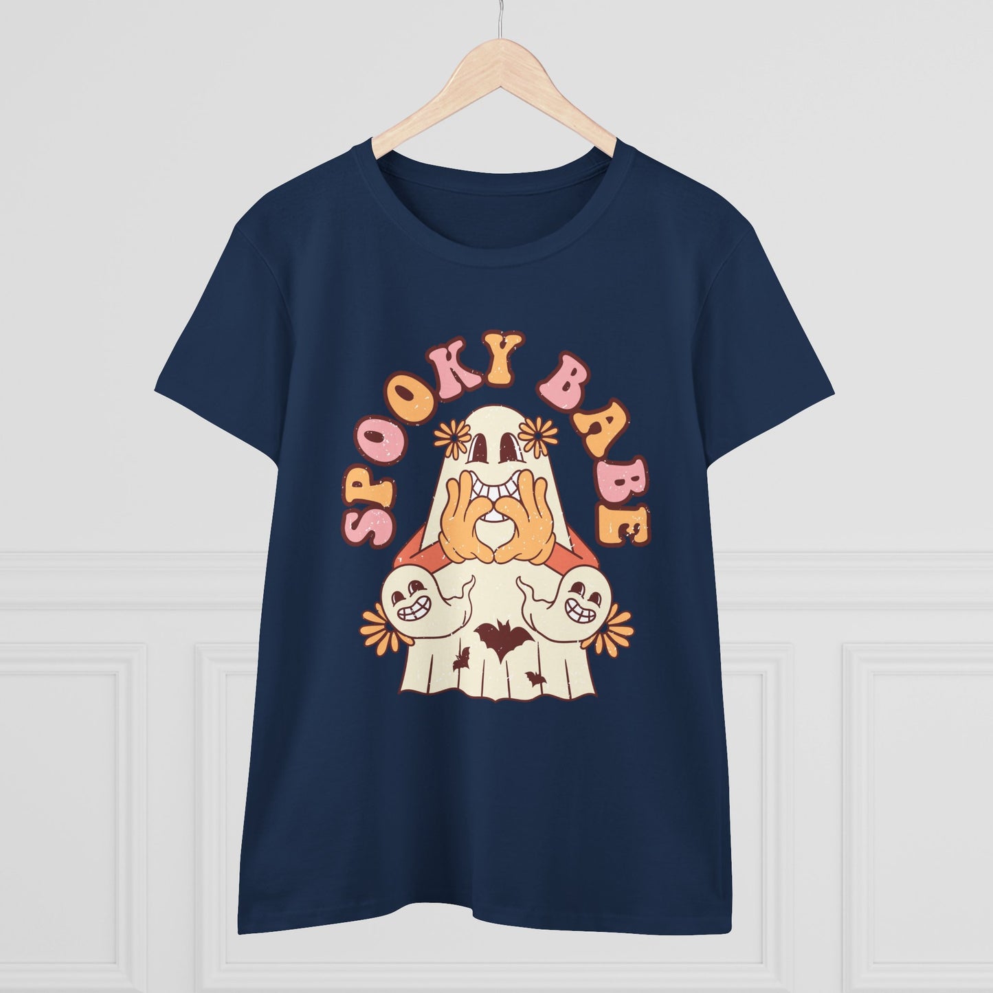 Spooky Babe Tee, Women's Midweight Cotton T-Shirt, Halloween Fashion, Casual Halloween Attire, Vintage Graphic Tee, Trendy Fall Shirt