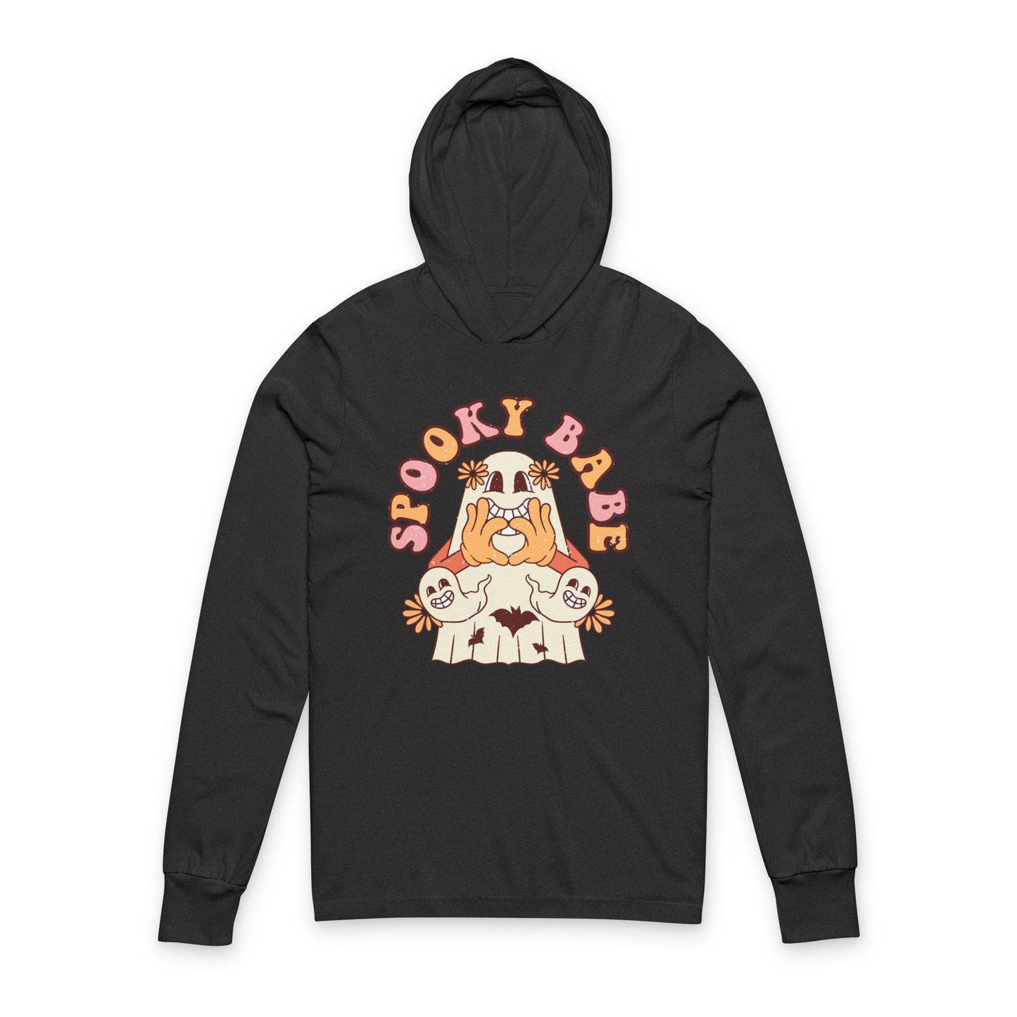 Spooky Babe Hooded Long Sleeve Tee, Halloween Shirt, Cozy Casual Wear, Goth Style Top, Unisex Fashion Tee