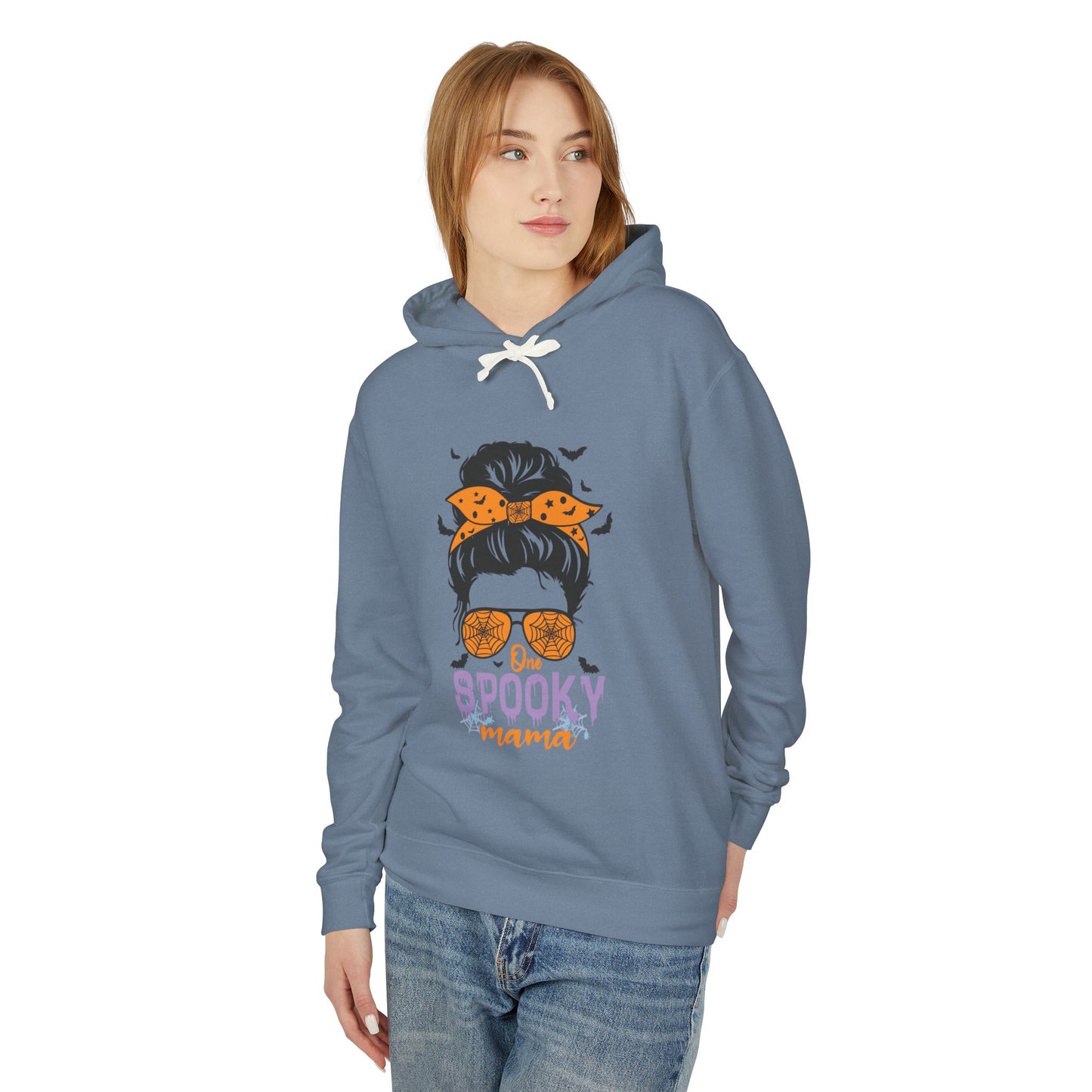 Spooky Mama Hoodie, Lightweight Sweatshirt for Halloween, Seasonal Casual Wear, Perfect Gift for Moms, Cozy Fall Fashion