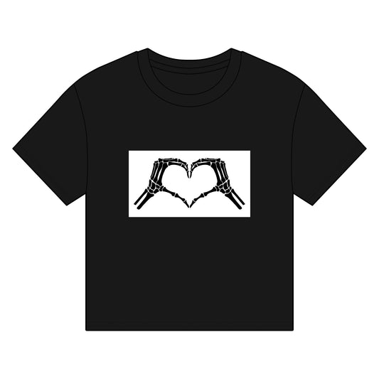 Skeleton Heart Women's Organic Boxy T-Shirt - Eco-Friendly Graphic Tee for Halloween & Everyday Wear