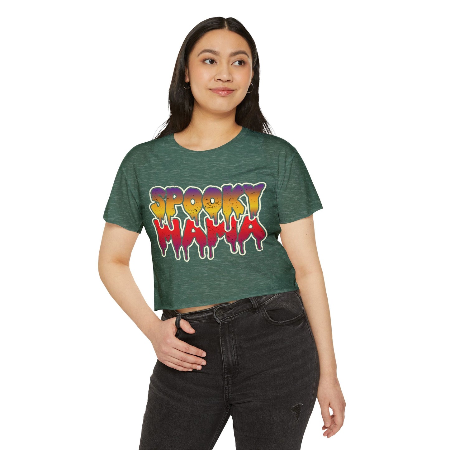 Spooky Mama Women's Festival Crop Top, Halloween Shirt, Boho Crop Tee, Festival Wear, Party Top, Casual Stylish Crop