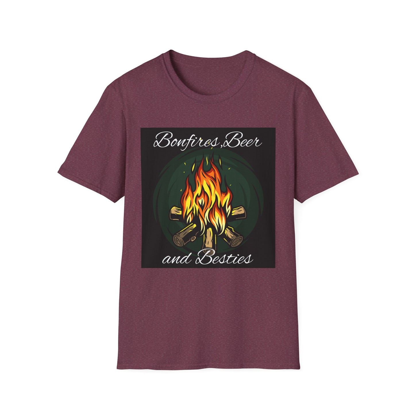 Bowfires, Beer, and Besties Unisex Softstyle T-Shirt - Perfect for Camping and Outdoor Gatherings