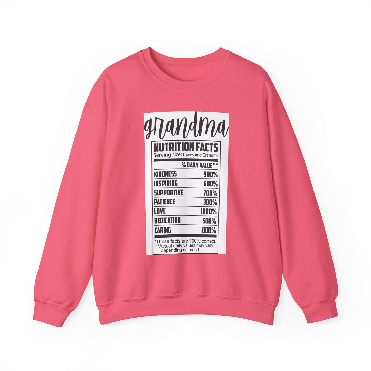 Grandma Nutrition Facts Sweatshirt - Cozy Unisex Crewneck for Family Celebrations