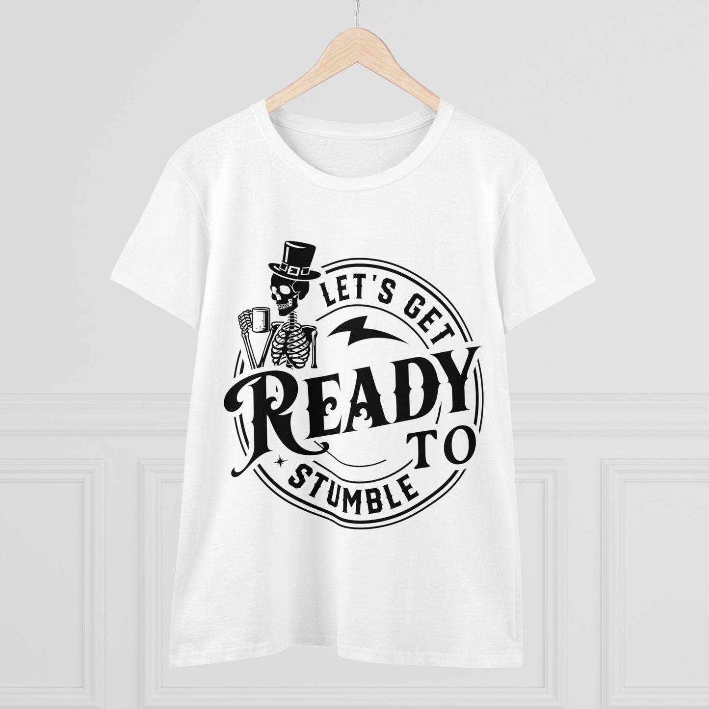 Ready to Stumble Skeleton Graphic Tee for Women - Fun Halloween Shirt