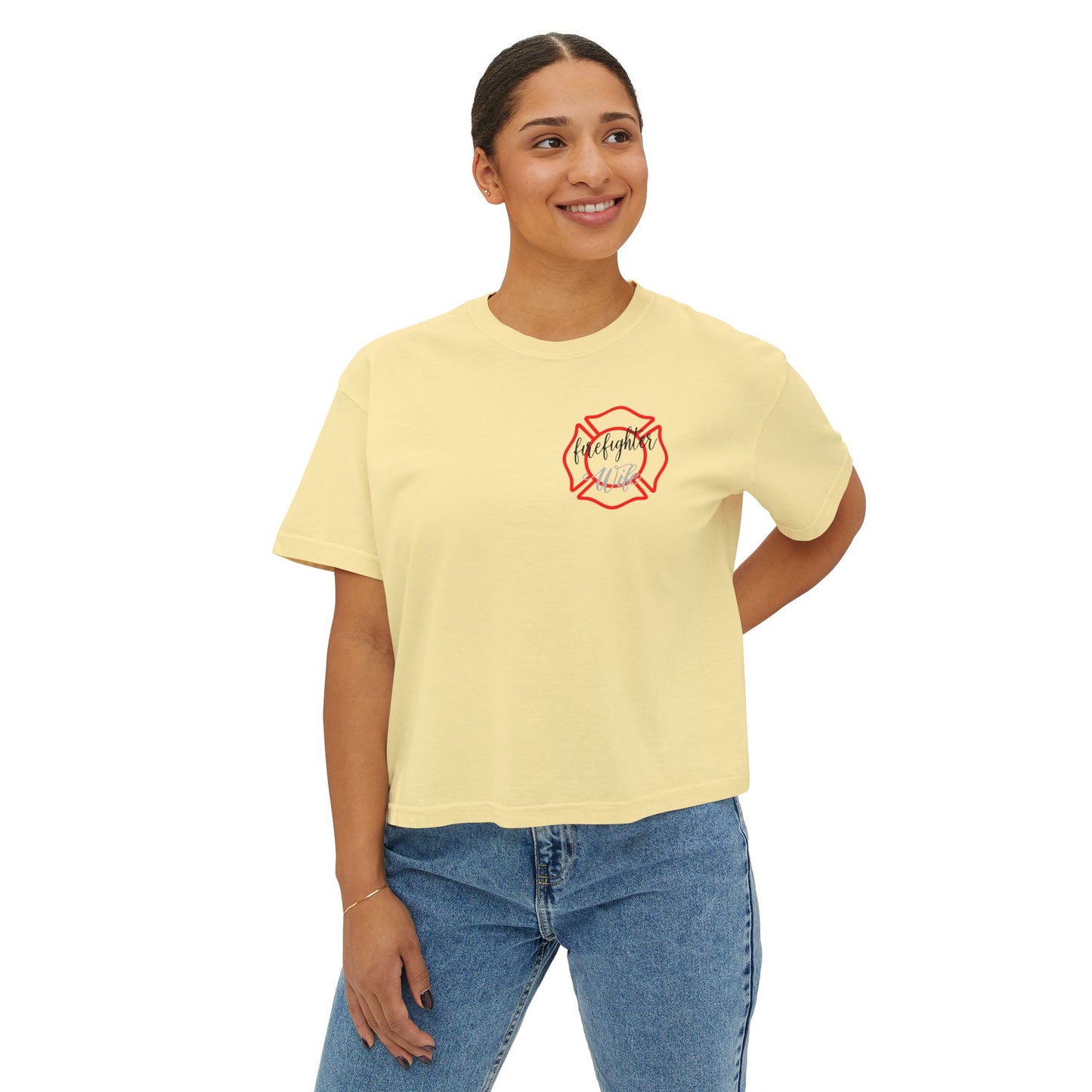 Women&#039;s Boxy Tee - #FireWife Graphic Shirt for Firefighter Wives