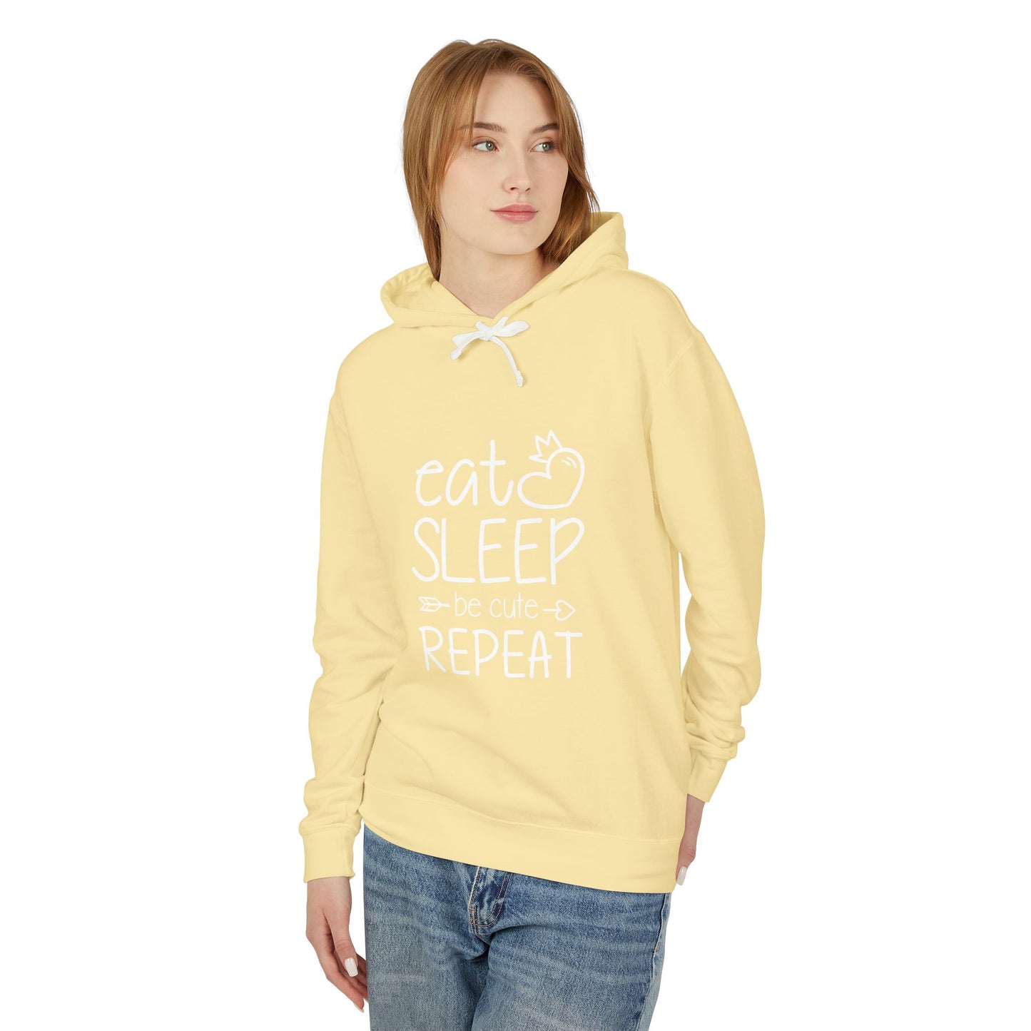 Eat Sleep Be Cute Repeat Unisex Lightweight Hooded Sweatshirt