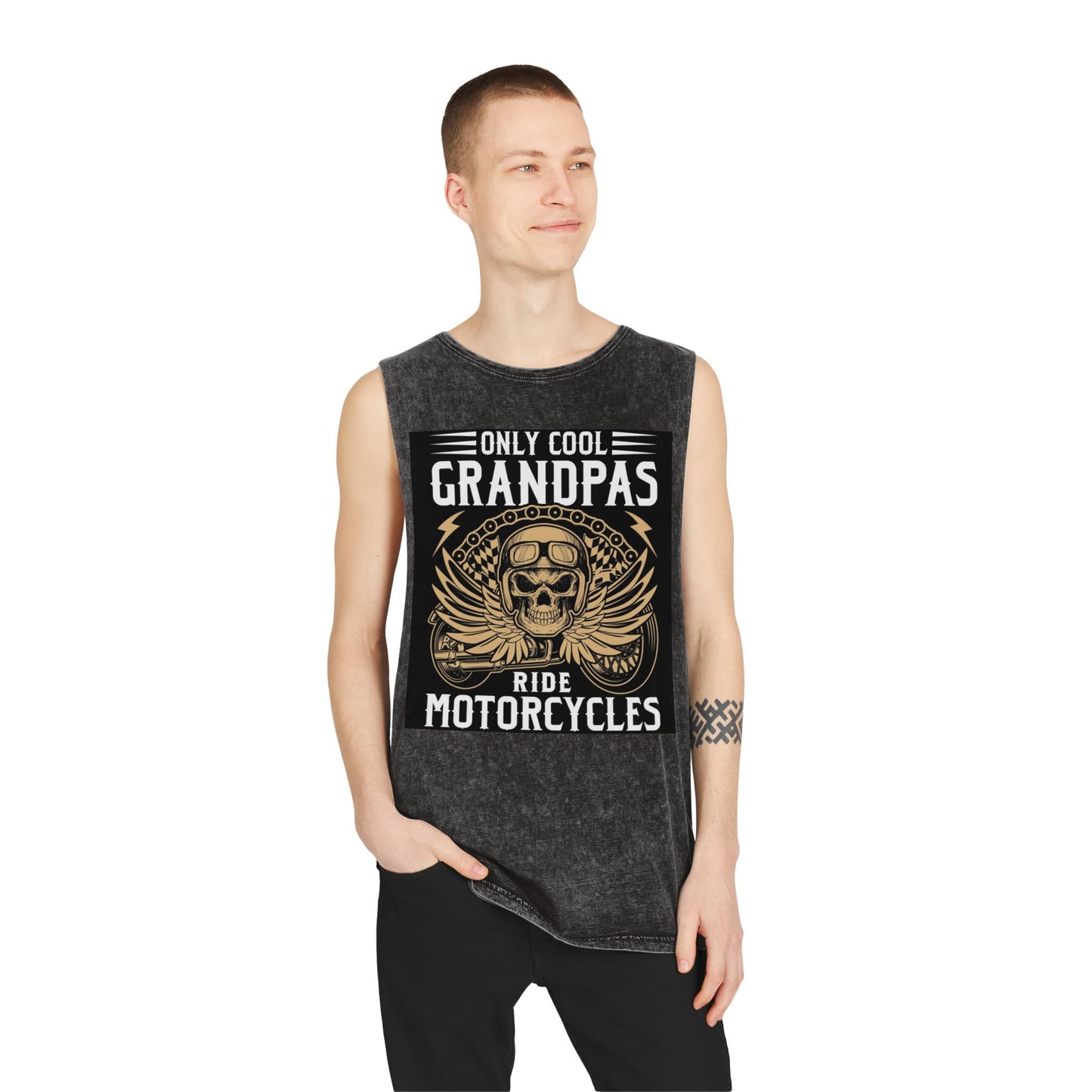 Only Cool Grandpas Ride Motorcycles Stonewash Tank Top