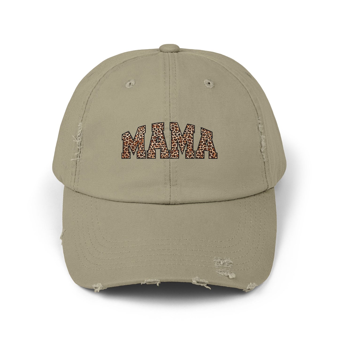 Distressed Mama Cap - Unisex Black Hat with Trendy Leopard Print