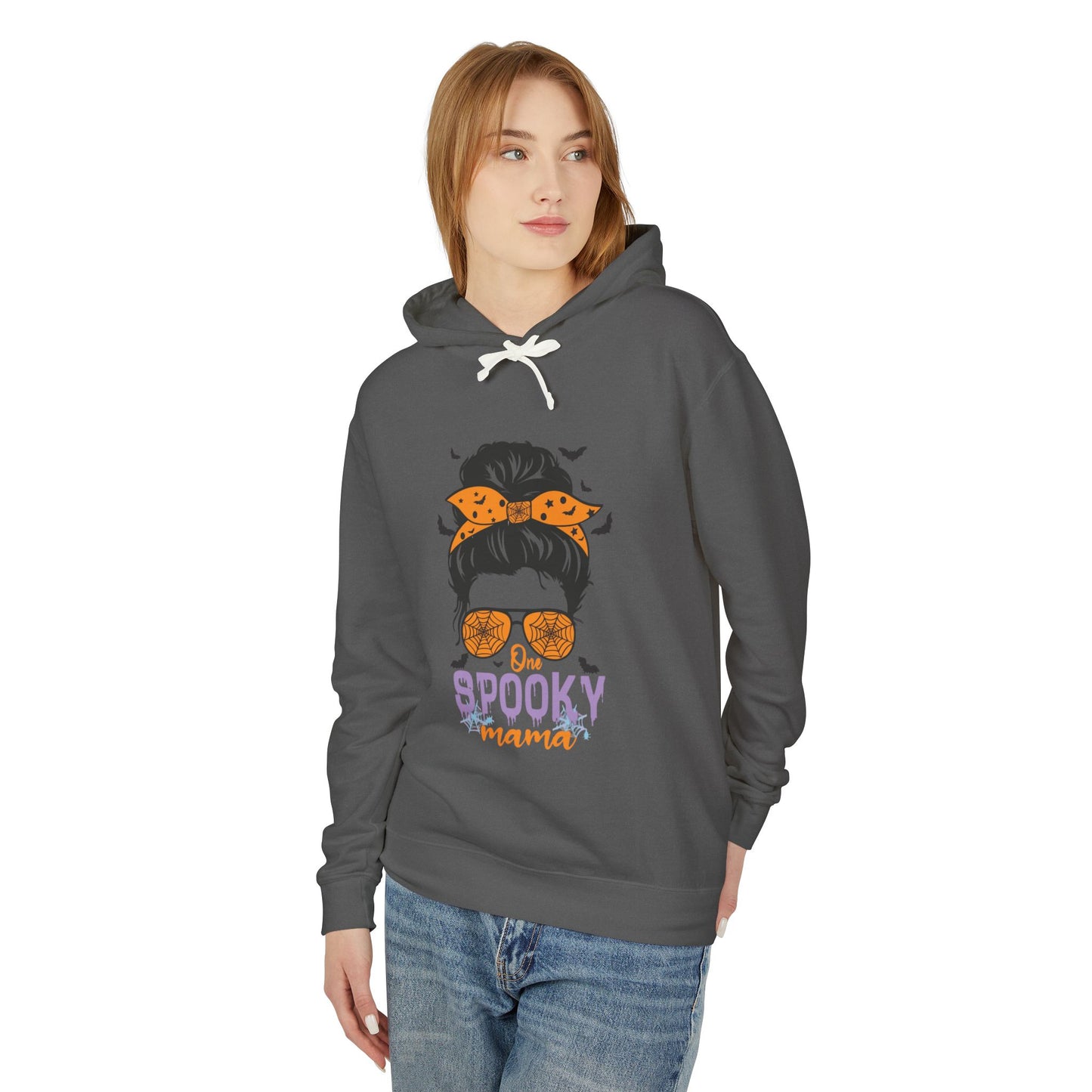 Spooky Mama Hoodie, Lightweight Sweatshirt for Halloween, Seasonal Casual Wear, Perfect Gift for Moms, Cozy Fall Fashion