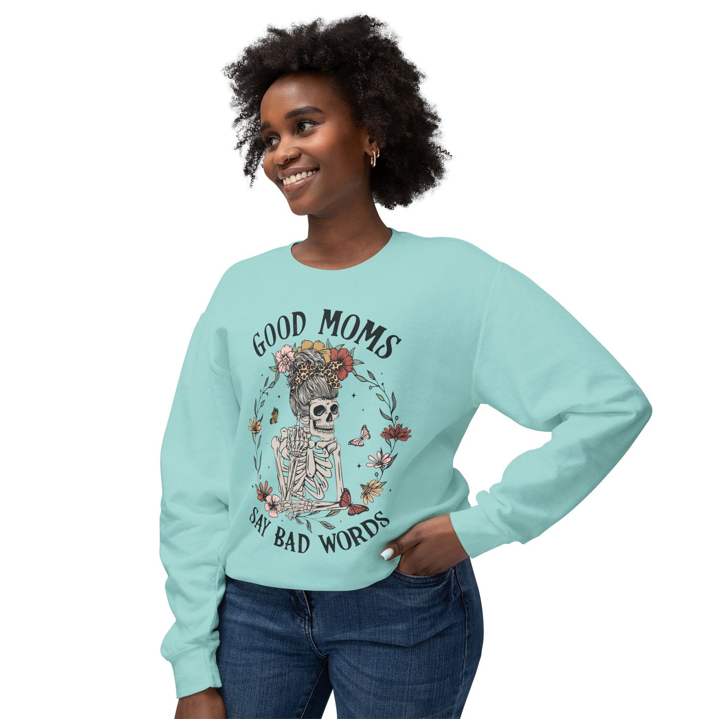 Good Moms Say Bad Words Sweatshirt | Unisex Lightweight Crewneck | Perfect for Moms and Halloween