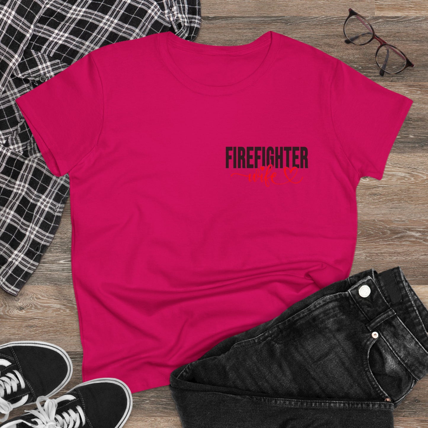 Firefighter Wife Cotton Tee - Supportive Gift for Her, Casual Wear, Patriotic Apparel, Unique Firefighter Gift, Everyday Comfort