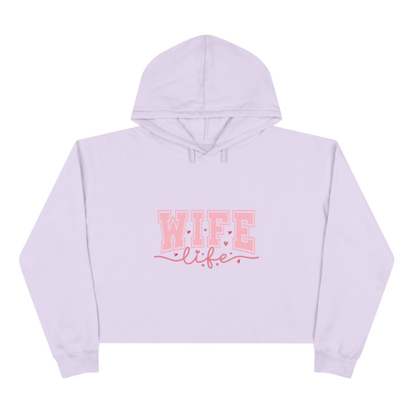 Wife Life Crop Hoodie - Trendy Pink Graphic Sweatshirt for Couples and Celebrations