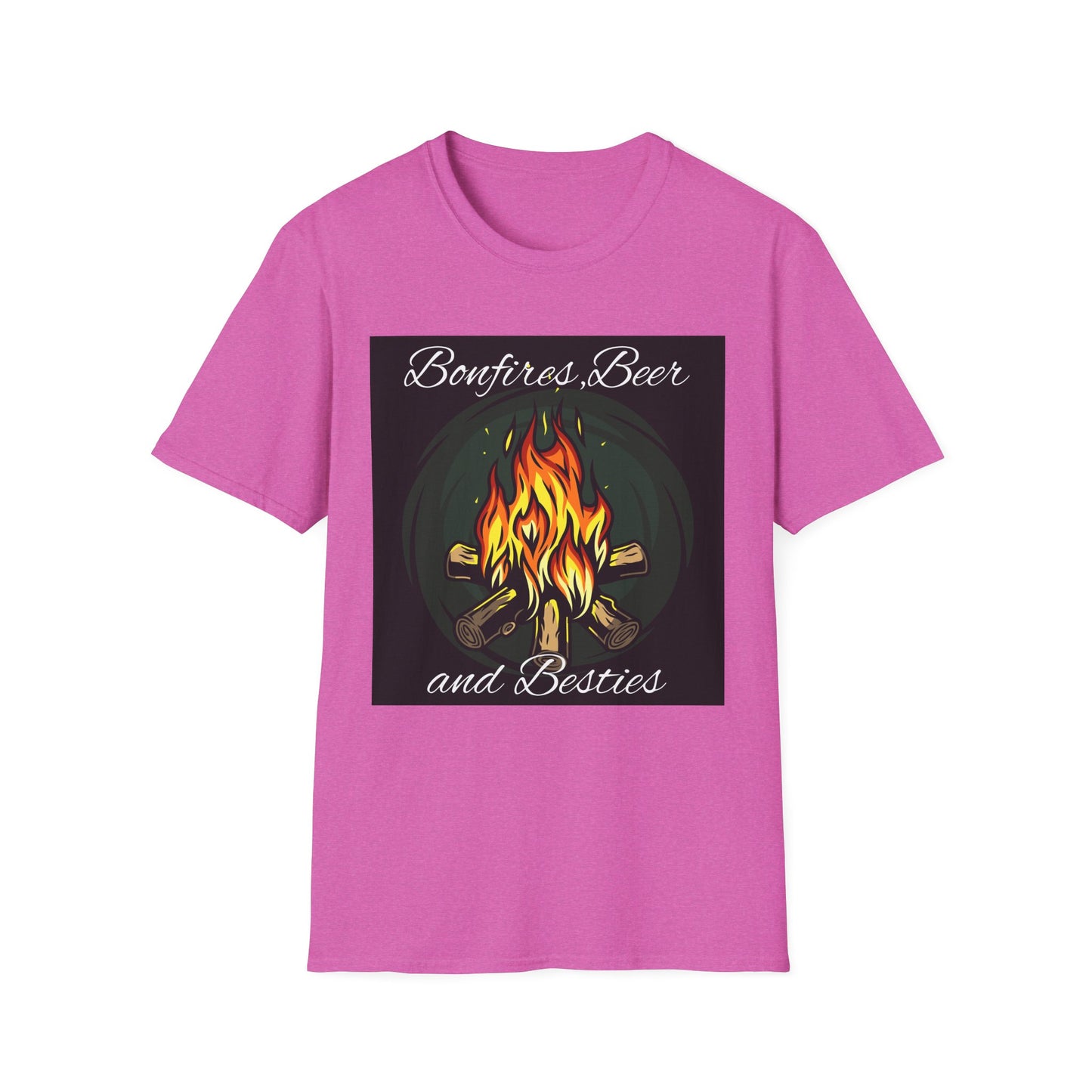 Bowfires, Beer, and Besties Unisex Softstyle T-Shirt - Perfect for Camping and Outdoor Gatherings