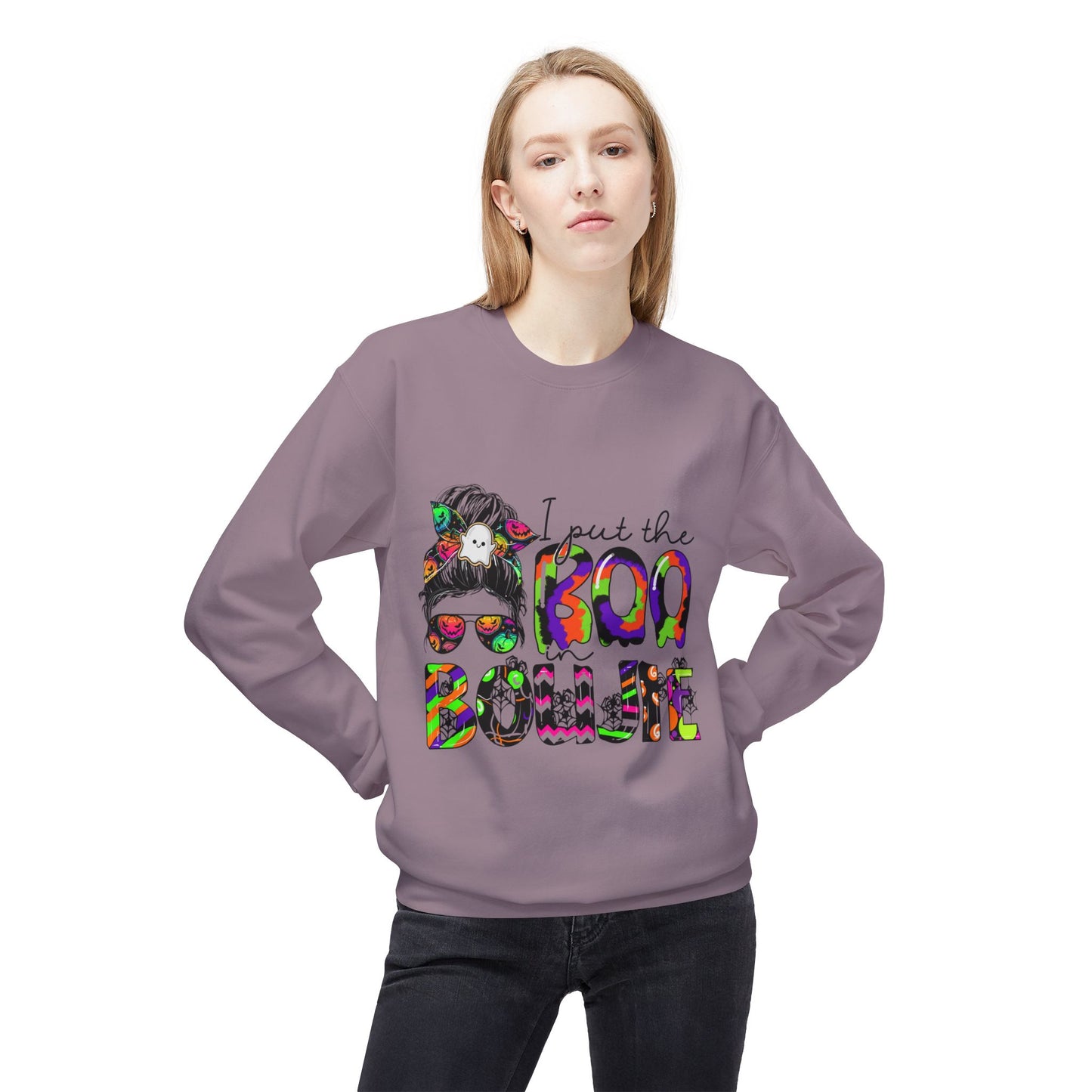 Boho-Inspired Fleece Crewneck Sweatshirt - "I Put the Boo in Boogie"