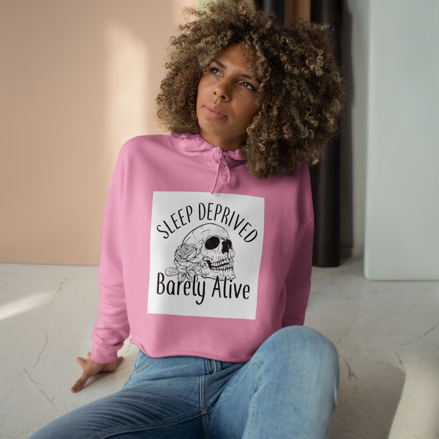 Sleep Deprived Barely Alive Crop Hoodie - Trendy Pullover for Night Owls