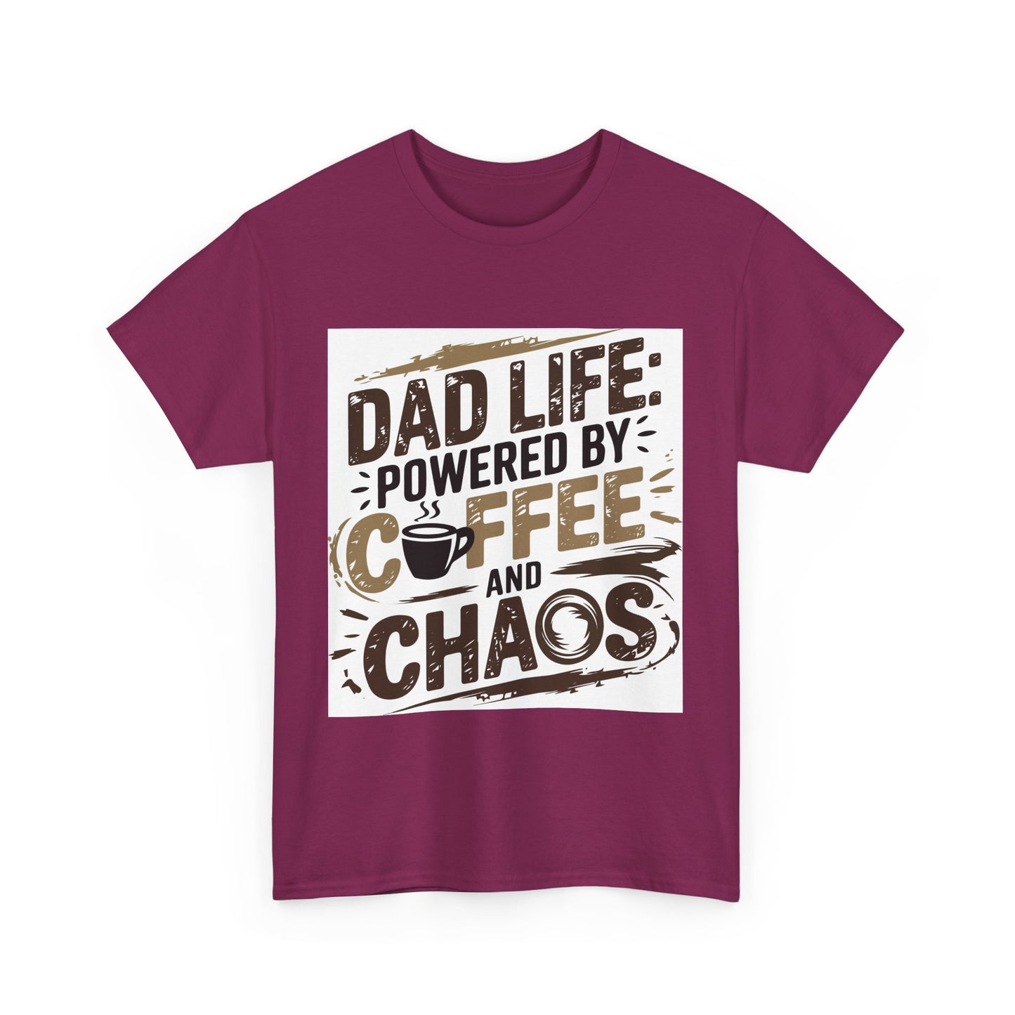 Dad Life Unisex Heavy Cotton Tee - Powered by Coffee and Chaos