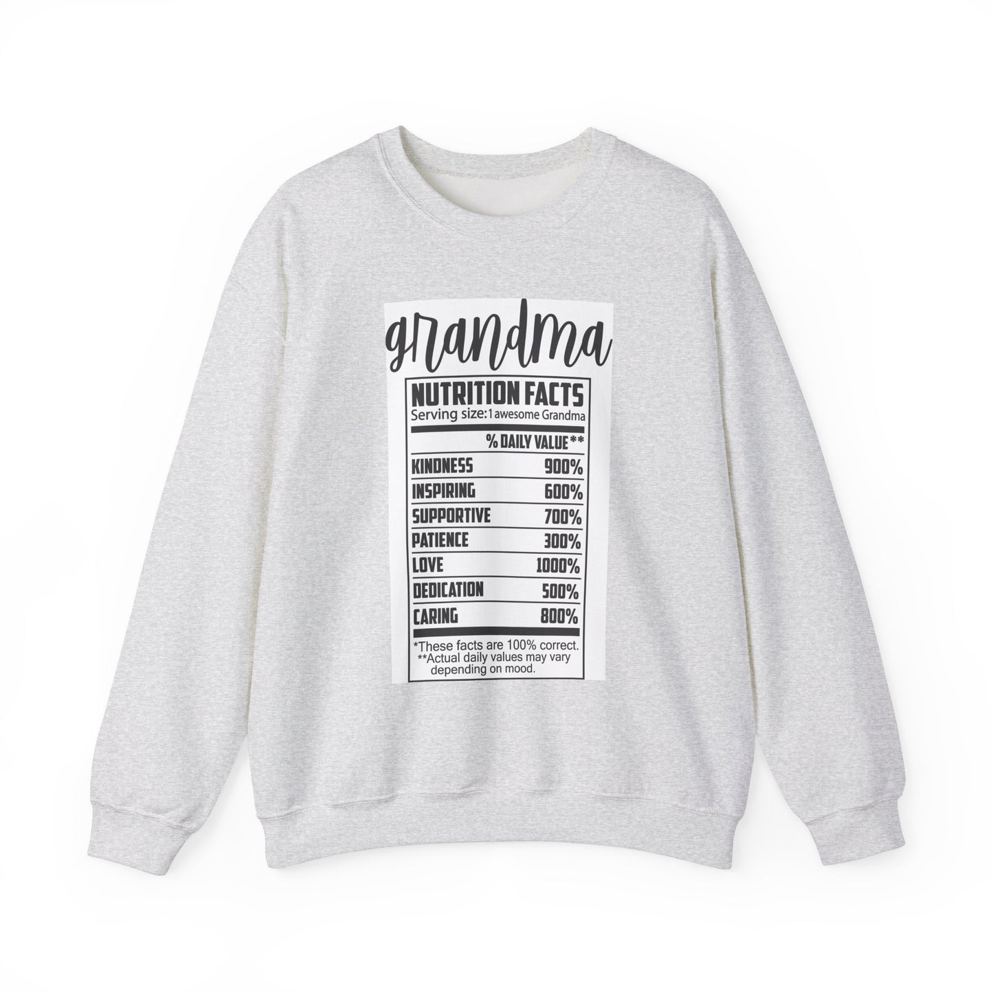 Grandma Nutrition Facts Sweatshirt - Cozy Unisex Crewneck for Family Celebrations