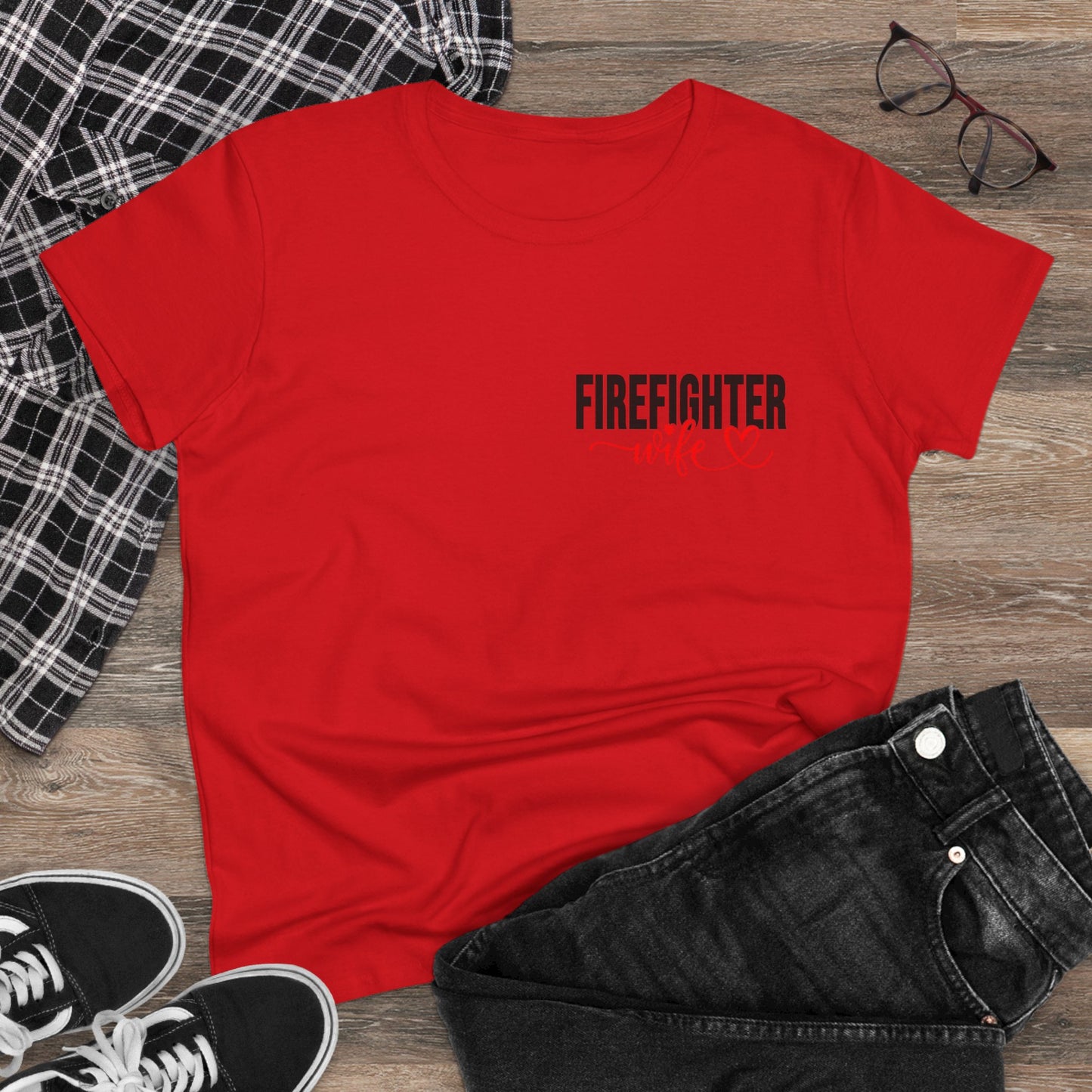 Firefighter Wife Cotton Tee - Supportive Gift for Her, Casual Wear, Patriotic Apparel, Unique Firefighter Gift, Everyday Comfort