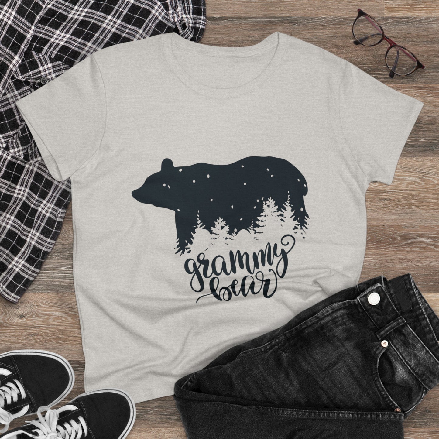 Grammy Bear Women's Midweight Cotton Tee - Cozy Nature Graphic Tee