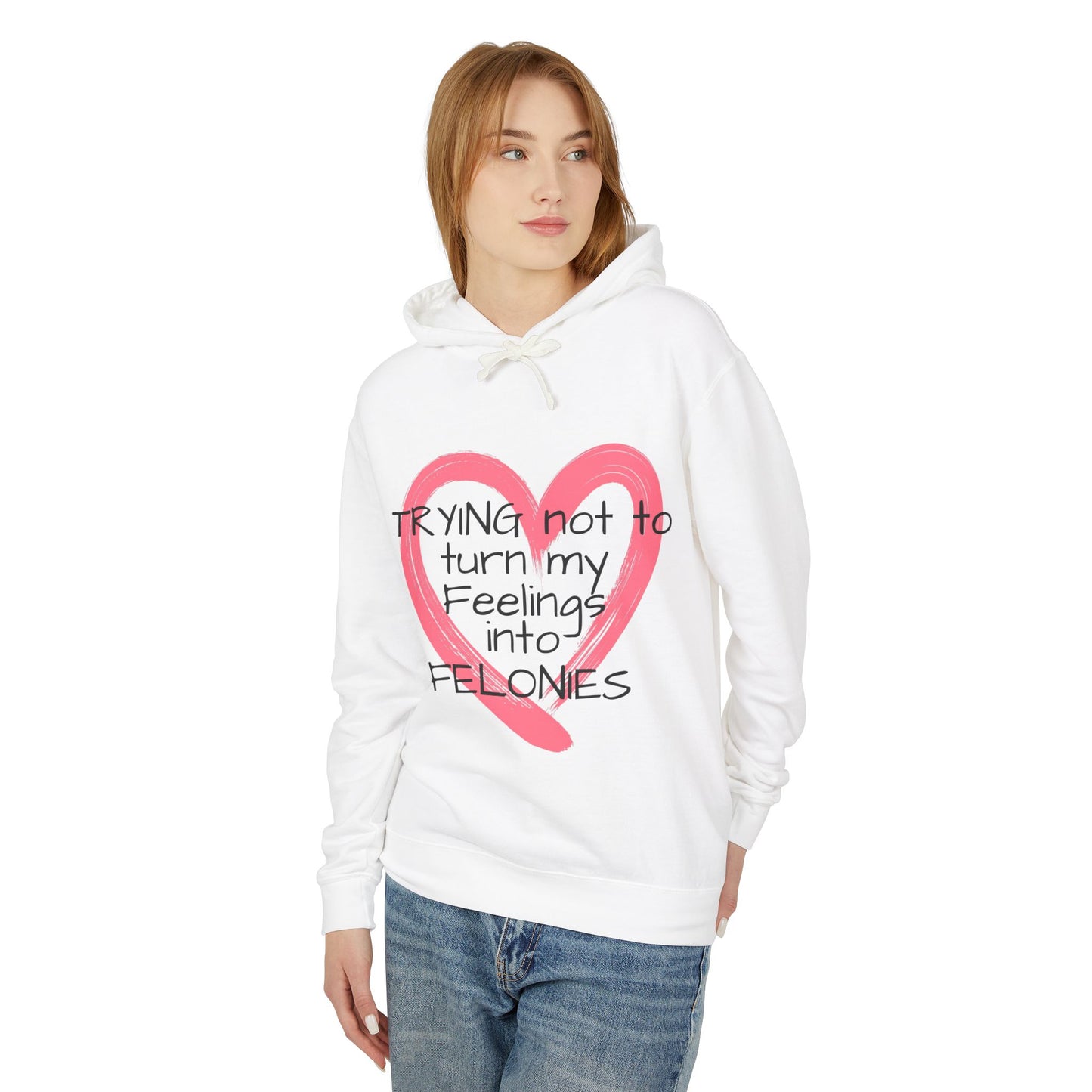 Heartfelt Humor Hoodie - "Trying Not to Turn My Feelings into Felonies" - Perfect for Gifts, Casual Wear, Funny Apparel, Unique [...]
