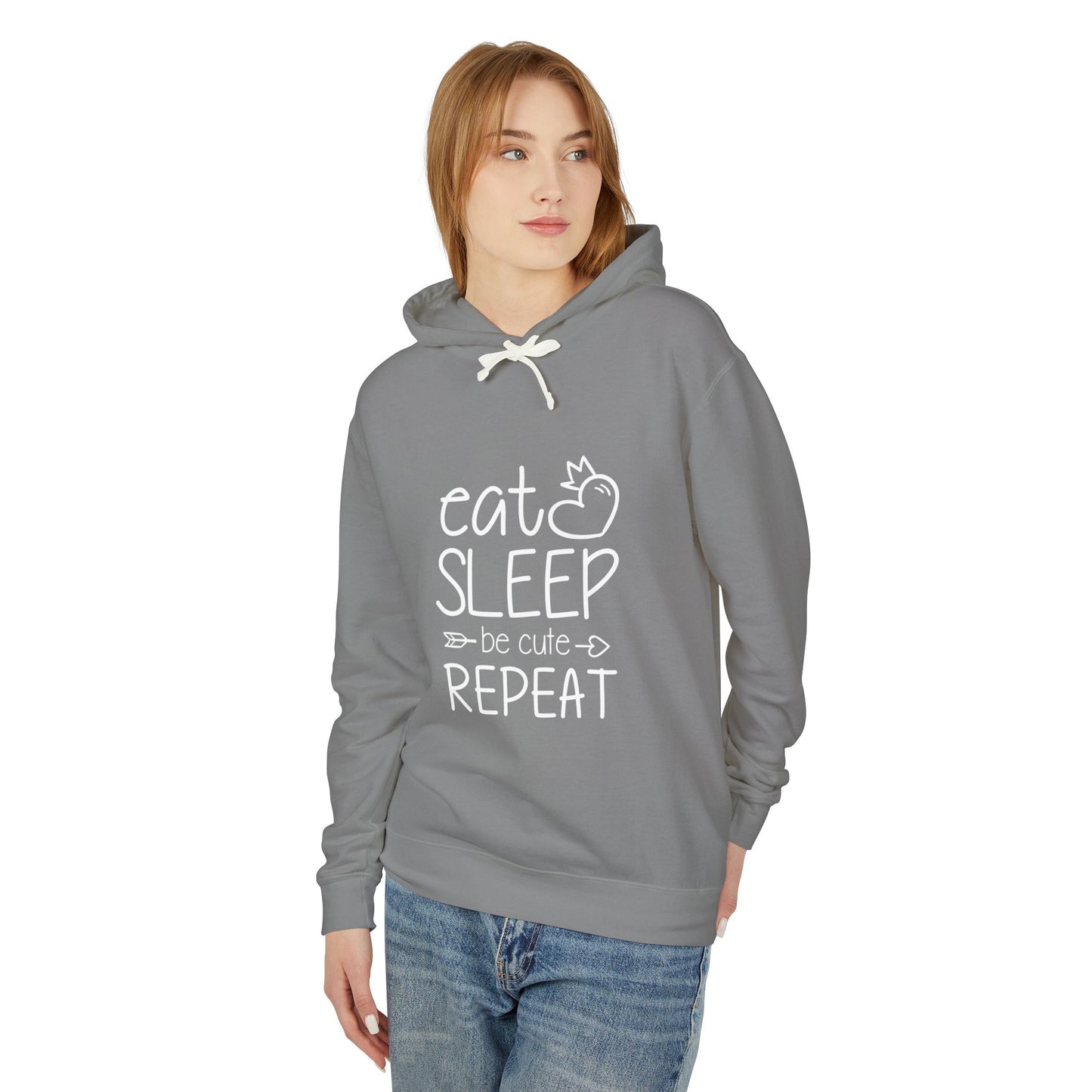 Eat Sleep Be Cute Repeat Unisex Lightweight Hooded Sweatshirt