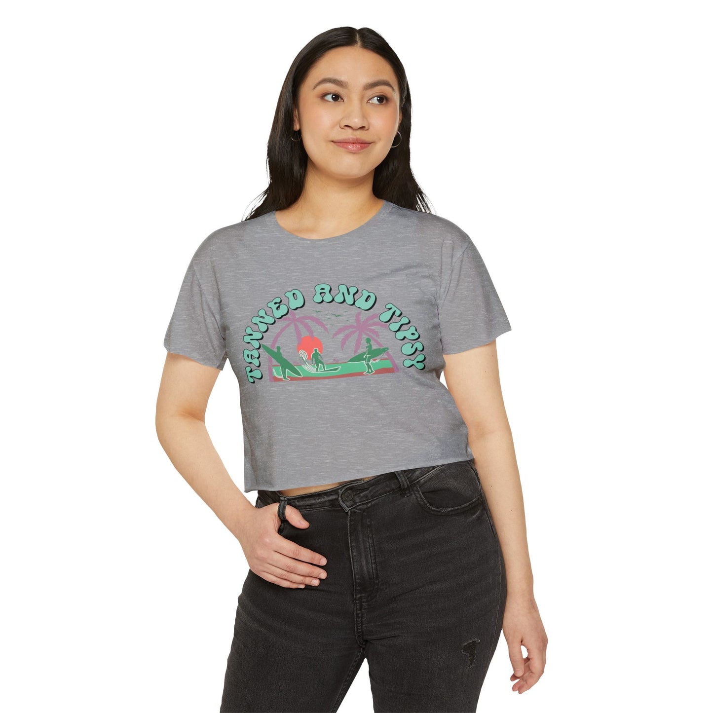 Tanned and Tipsy Women’s Festival Crop Top, Summer Vibe Shirt, Boho Style Tee, Beach Party Essential, Concert Outfit, Vacation Fashion