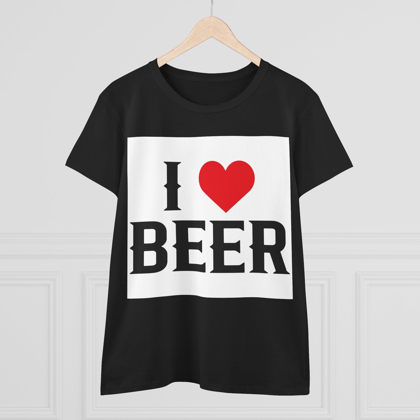 I Love Beer Women's Midweight Cotton Tee, Beer Lover Shirt, Gift for Beer Enthusiasts, Casual Everyday Wear, Fun Party Tee