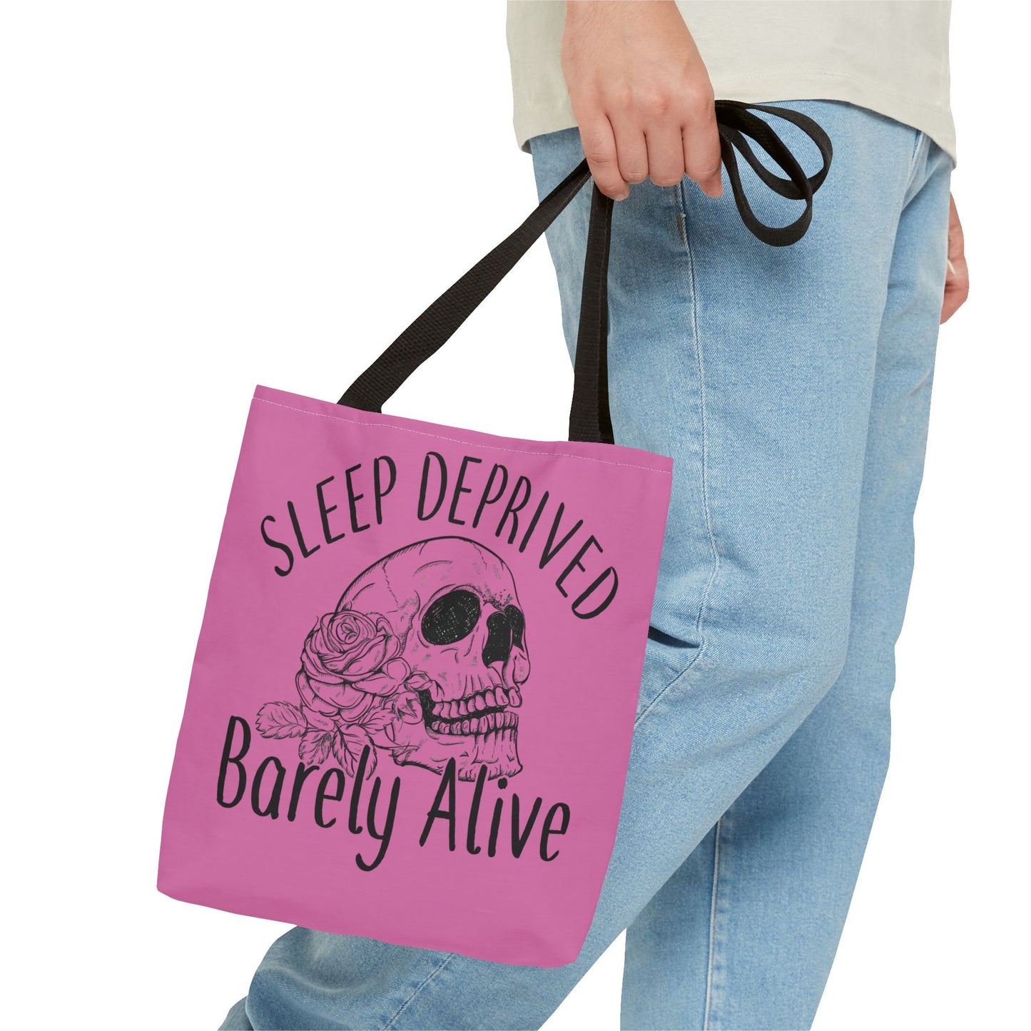 Sleep Deprived Tote Bag - Barely Alive Skull Design for Night Owls and Students