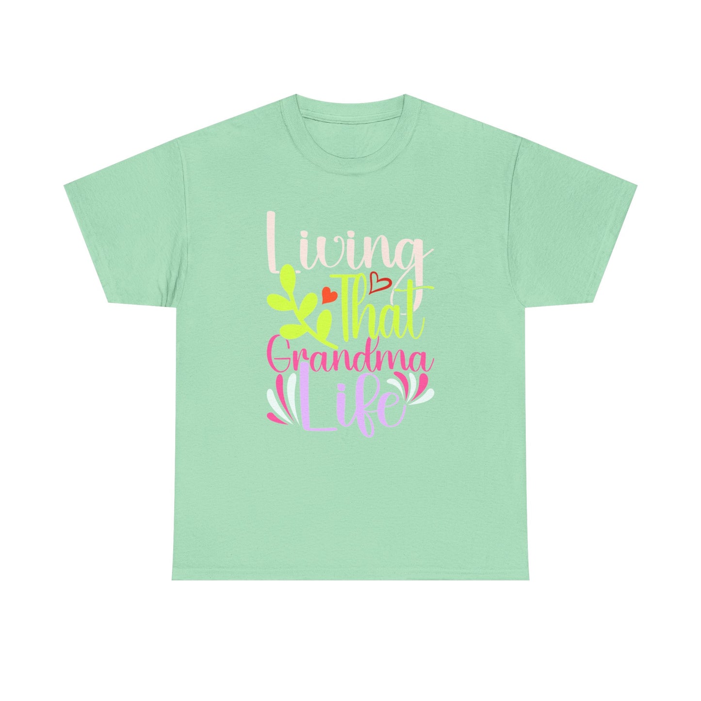 Living That Grandma Life Unisex Heavy Cotton Tee, Gift for Grandma, Cute Family Shirt, Mother's Day Tee, Casual Everyday Wear